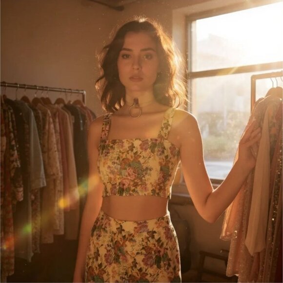 Sugar Thrillz Floral Crop Top w/ Square Neck & Straps – Vineyard Reverie Edition - Picture 3 of 7